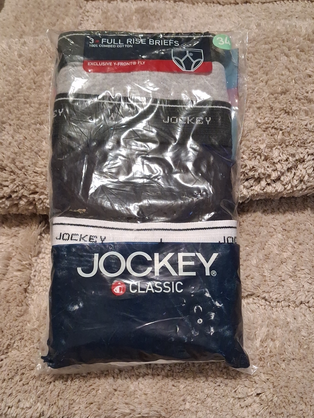 3 Mens Full Rise Briefs Sz 34 Jockey Classic